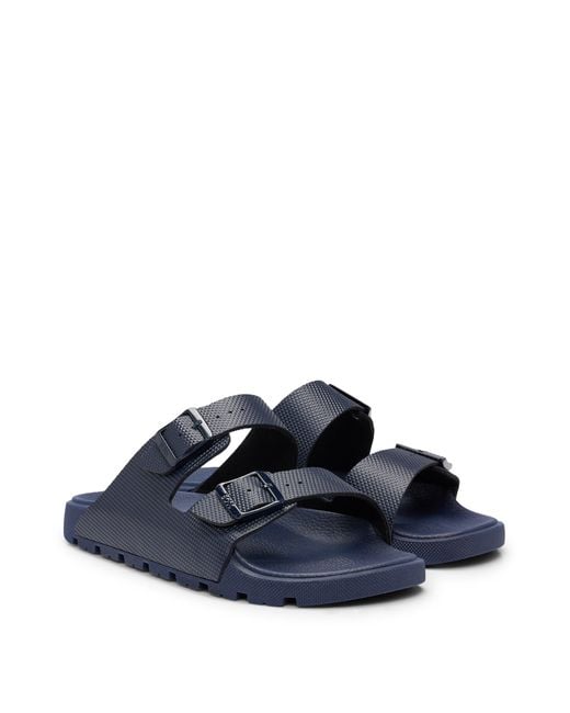 Sandales unisexes à double bride avec tige structurée Boss pour homme en coloris Blue