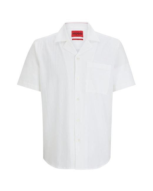 HUGO White Relaxed-fit Shirt In Stretch-cotton Seersucker for men