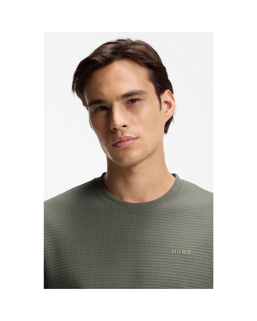 HUGO Green Waffle-Structured Pyjama T-Shirt With Embroidered Logo for men