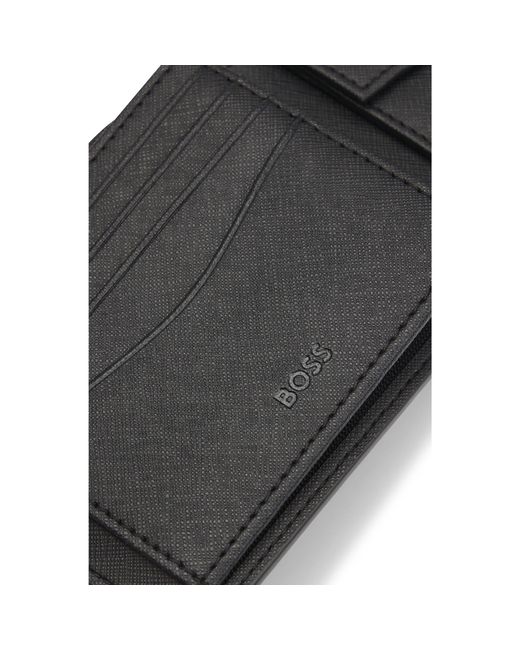 Boss Black Structured Trifold Wallet With Monogram Pattern for men