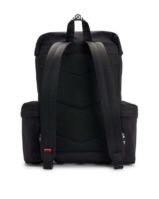 HUGO Black Flap-closure Backpack With Branded Webbing for men