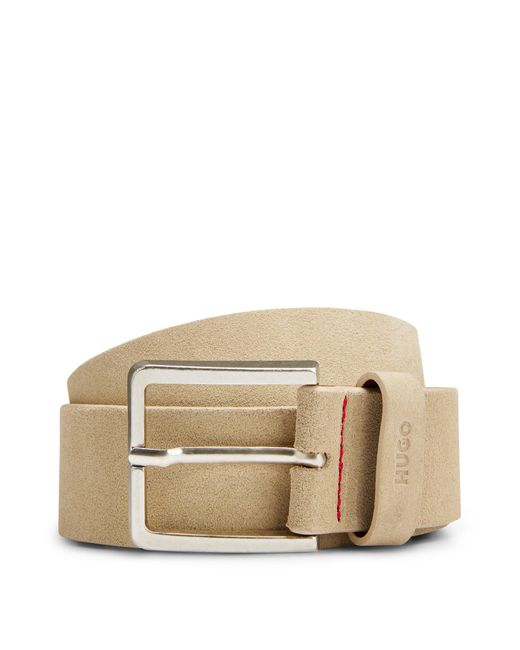 HUGO Natural Suede Belt With Silver-tone Buckle for men