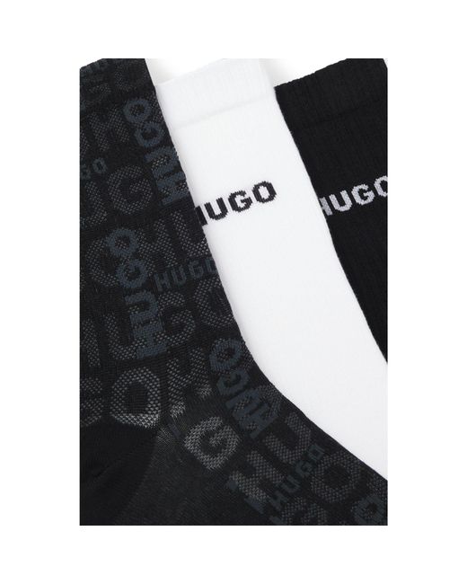 HUGO Black Three-Pack Of Cotton-Blend Short Socks With Logos for men