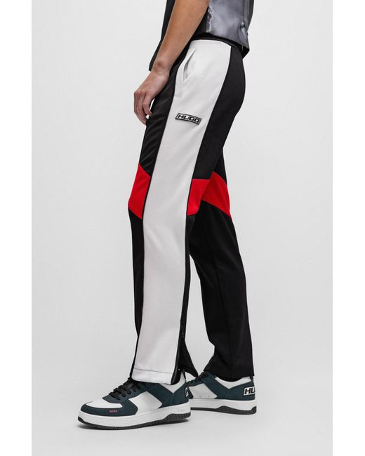HUGO Black Relaxed-fit Tracksuit Bottoms With Colour-blocking for men