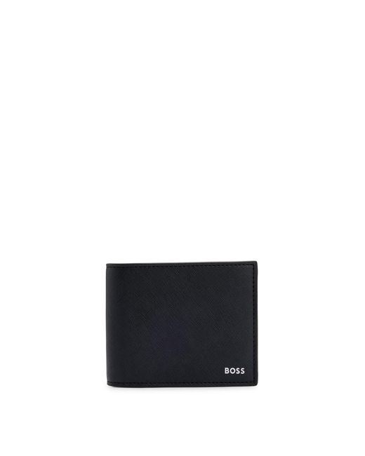 Boss White Structured Trifold Wallet With Signature Trims for men