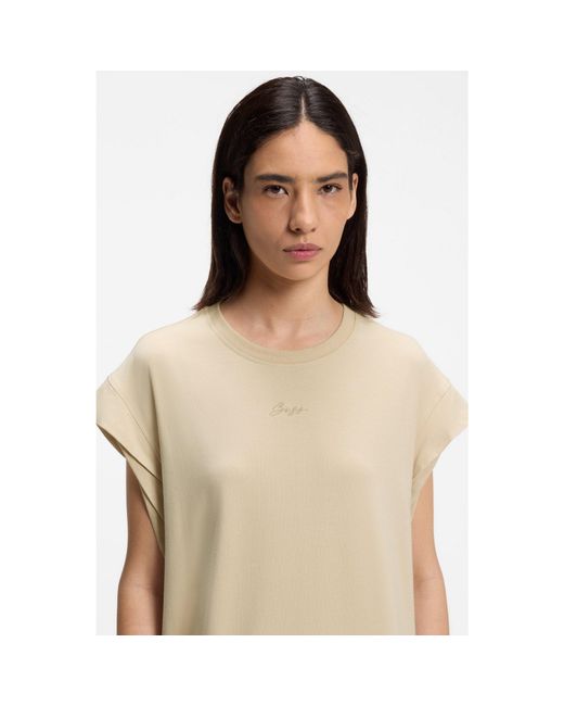 Boss White Cap-Sleeve Jersey Dress With Logo Detail