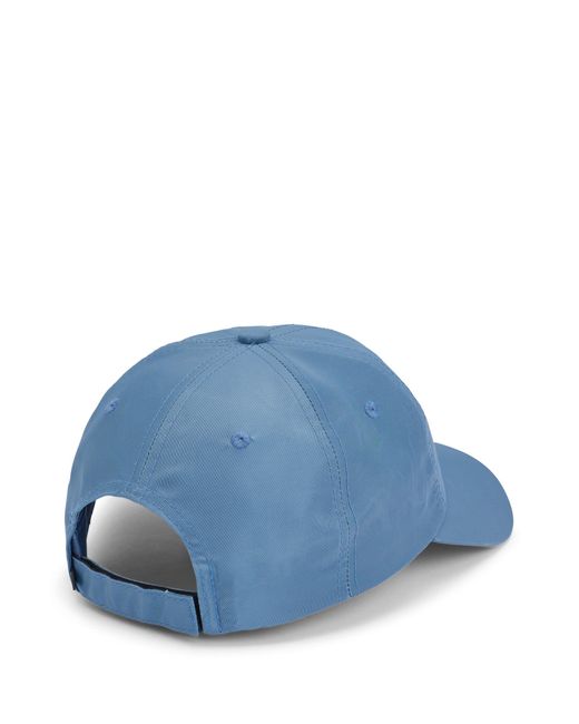 Boss Blue Water-repellent Six-panel Cap With Metal Logo for men
