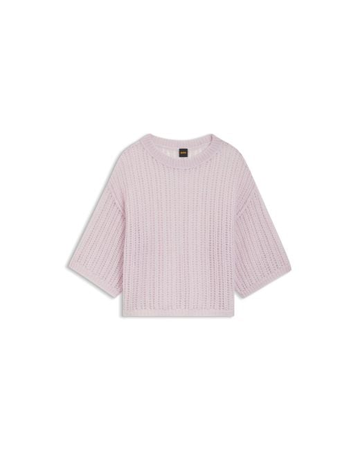 Boss Purple Wool-Blend Sweater With Open Knit