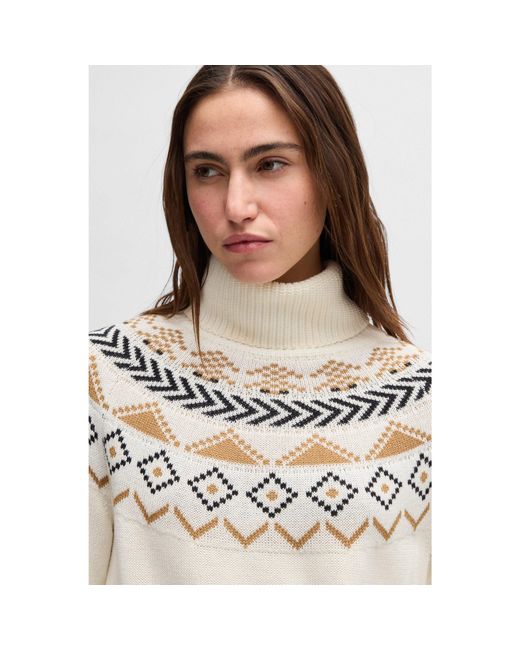Boss White Equestrian Rollneck Sweater With Knitted Pattern
