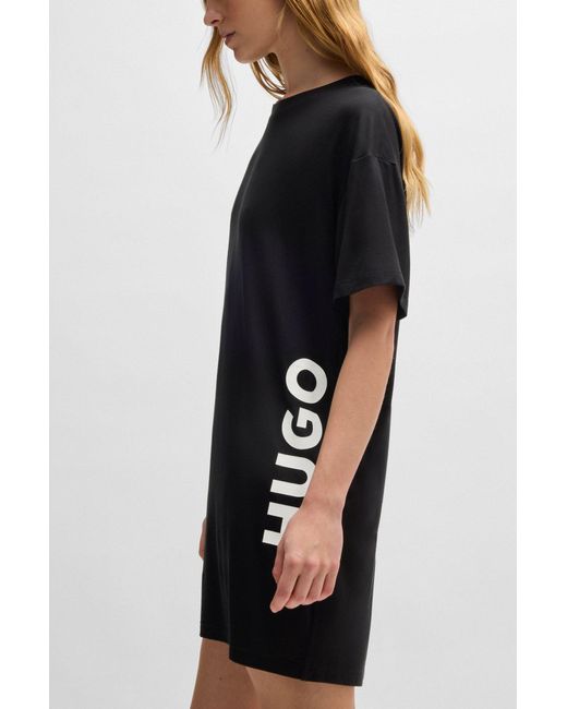 HUGO Black Relaxed-Fit Nachthemd Aus Stretch-Jersey Mit Logo-Print