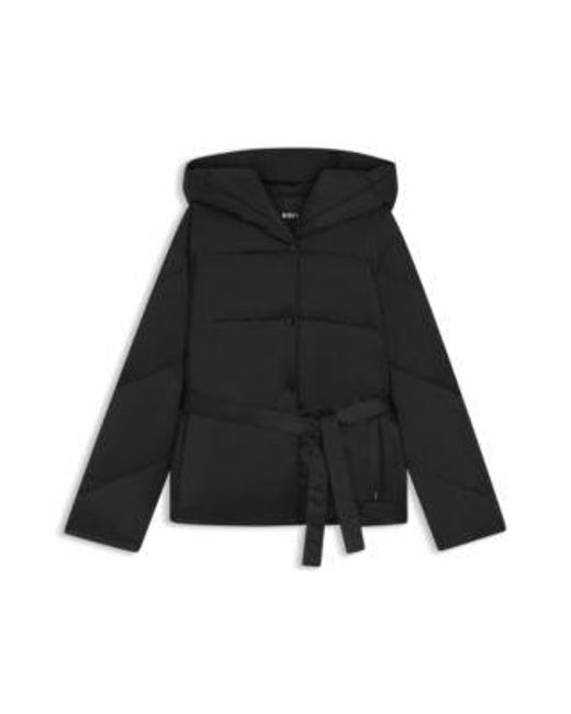 Veste Matelassée Et Déperlante Avec Ceinture Boss en coloris Black