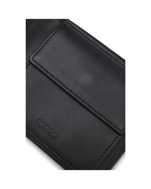 HUGO Black Leather Folding Wallet With Contrast Logo for men