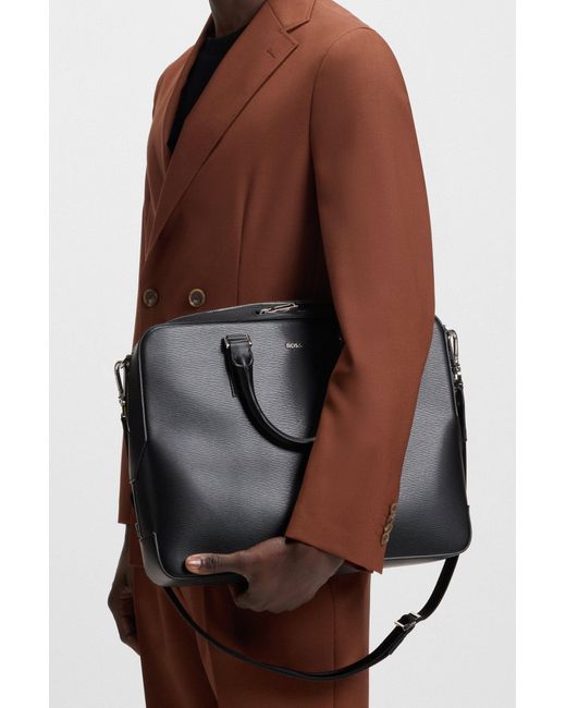 Boss Aktetas Van Leer Met Logoletters in het Black voor heren