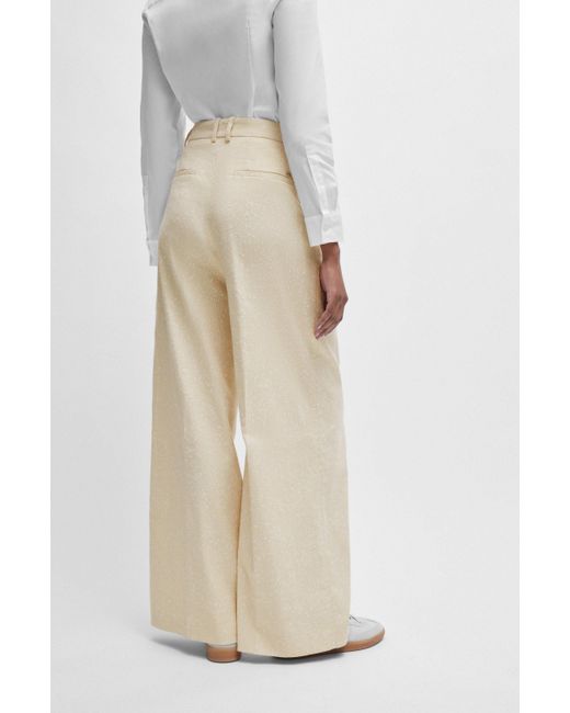 Boss White Relaxed-fit Trousers In A Slub Cotton Blend