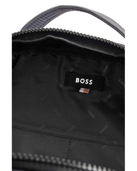 Boss Gray Coated-velour Multi-pocket Backpack With Outline Logo for men