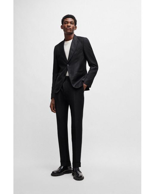 Boss Black Slim-fit Suit In Melange Wool And Linen for men