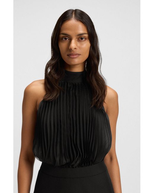 Boss Black Lang Geschnittenes Plissee-Kleid Mit Glattem Einsatz