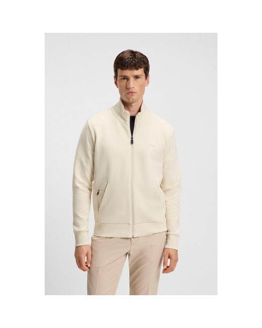 Boss Natural Stretch-Cotton Zip-Up Sweatshirt With Logo Print for men