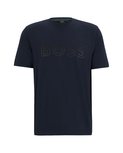 Boss Blue Cotton-jersey Regular-fit T-shirt With Logo Artwork for men