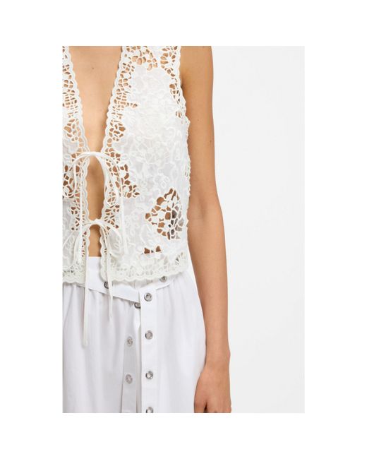 Boss White Embroidered Waistcoat With Tie Closure