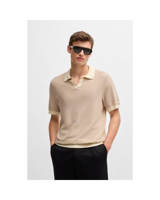 Boss Natural Polo Sweater With Open Collar for men