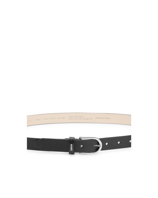 HUGO Black Grained Italian-Leather Belt With Logo Trim