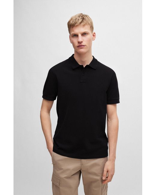 Boss Black Cotton-piqué Polo Shirt With Logo Print for men