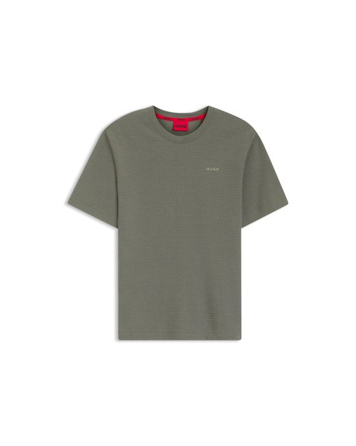 HUGO Green Waffle-Structured Pyjama T-Shirt With Embroidered Logo for men