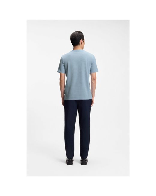 Boss Blue Cotton-Blend T-Shirt With Bubble-Jacquard Structure for men