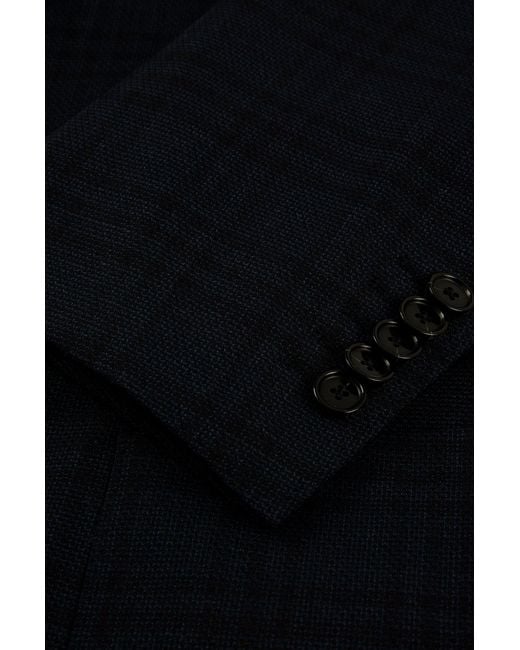 Boss Blue Slim-fit Suit In A Checked Wool Blend for men