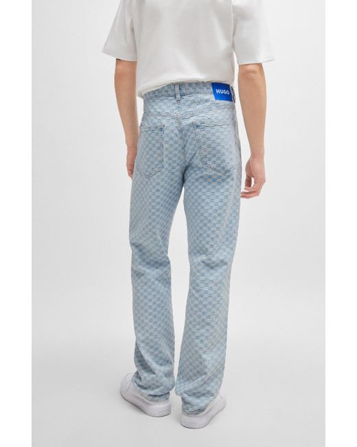 HUGO Baggy-Fit Jeans aus Denim mit Schachbrettmuster in Blue für Herren
