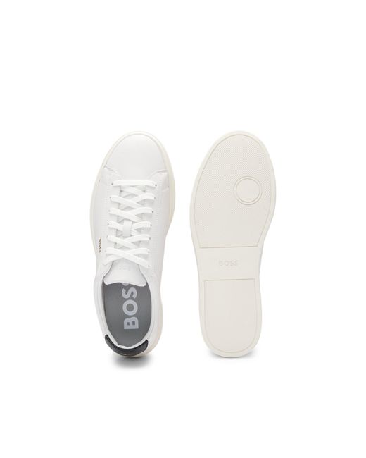 Boss White Lace-Up Trainers for men