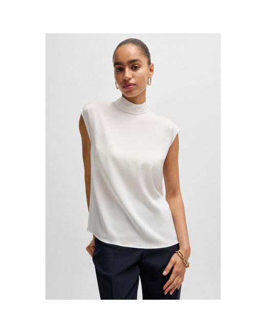 Boss White Mock-Neck Blouse