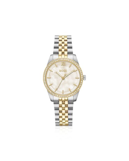 Boss Metallic Graceful Two-Tone Watch With Crystal-Set Bezel