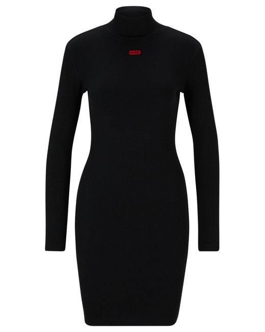 HUGO Black Long-sleeved Dress With Red Logo Label