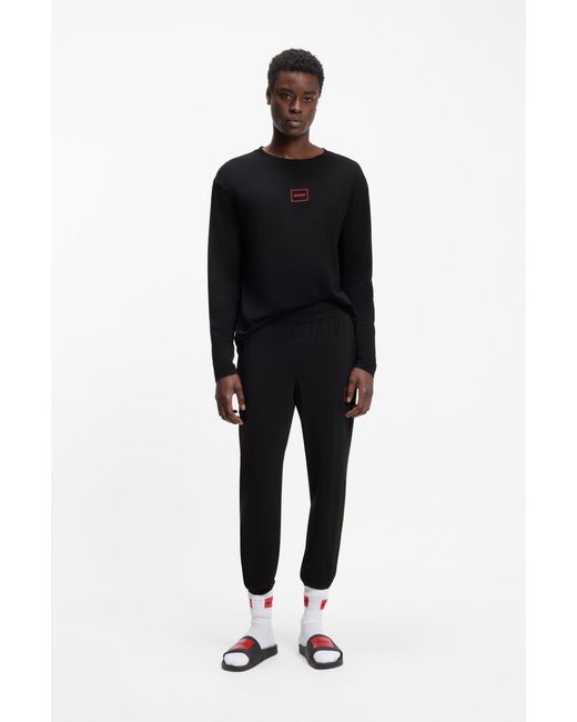 HUGO Blue Stretch-cotton Tracksuit Bottoms With Logo Print for men