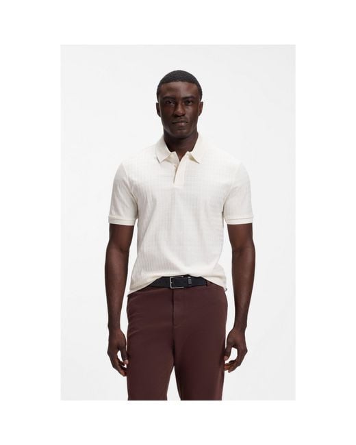 Boss White Geometric-Jacquard Polo Shirt for men