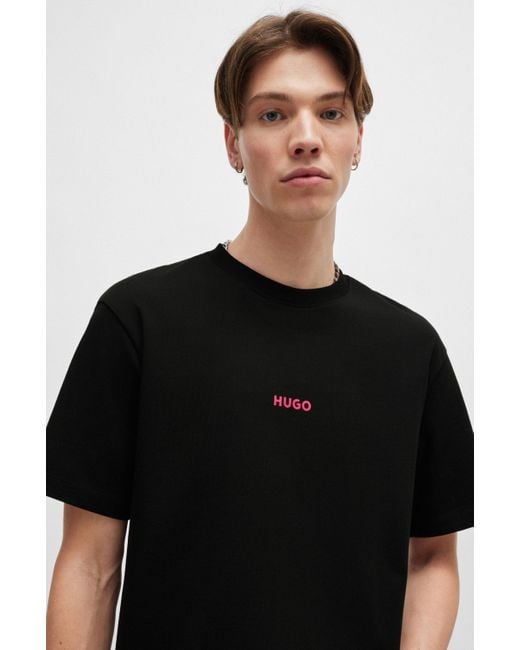 HUGO T-shirt Van Katoenen Jersey Met Bedrukt Artwork Op De Rug in het Black voor heren