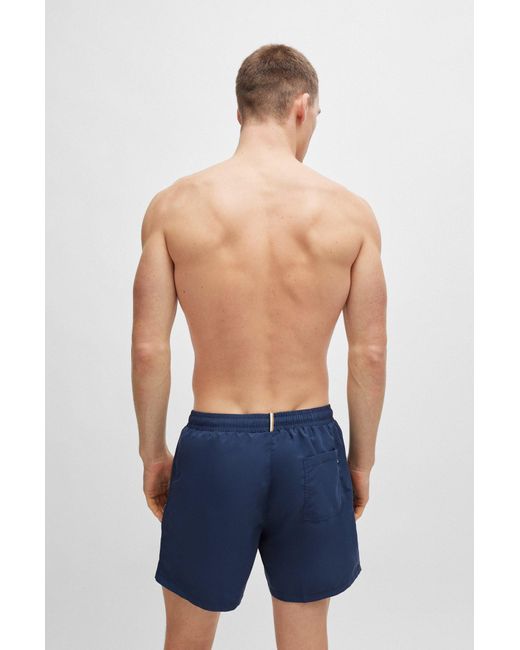 Boss Blue Quick-drying Swim Shorts With Stripe And Logo for men
