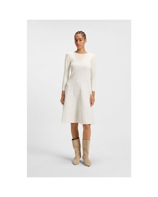 Boss White Patterned Boat-Neck Dress