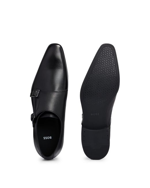 Boss Black Double-monk Shoes In Smooth Leather for men