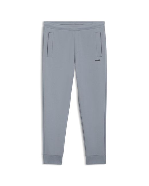 Boss Gray Cotton-Blend Tracksuit Bottoms With Embroidered Logo for men