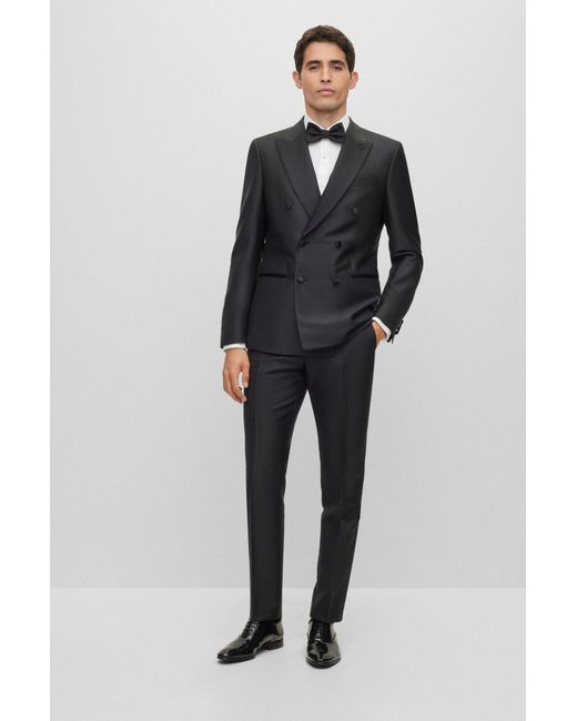 Boss Black Slim-fit Tuxedo Suit In A Melange Wool Blend for men