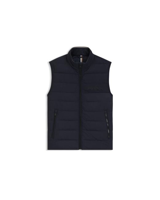 Boss Blue Water-Repellent Gilet With Logo Detail for men