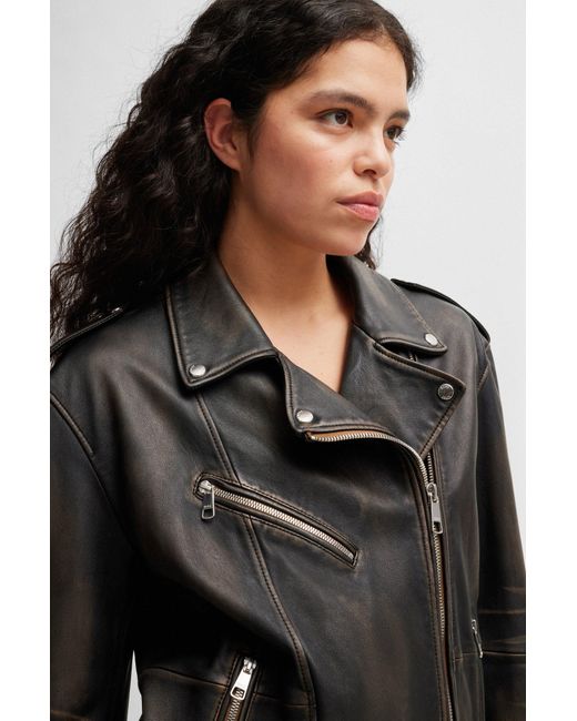 Boss Black Zip-up Leather Jacket With Signature Lining