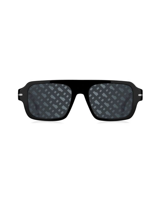 Boss Black-acetate Sunglasses With Monogram-patterned Lenses for men