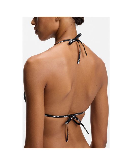 HUGO Black Triangle Bikini Top With Logo Ties