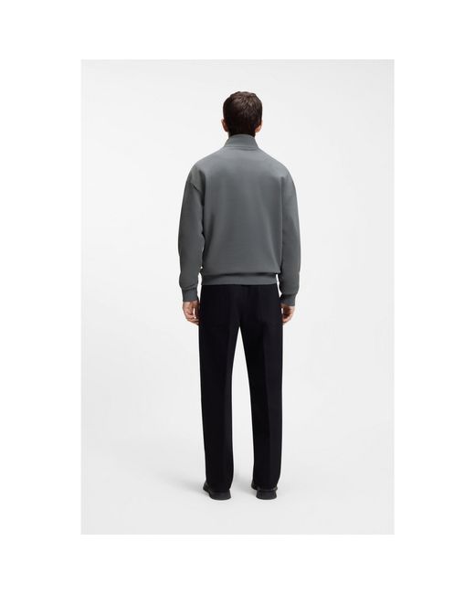 HUGO Brown Relaxed-Fit Cotton Sweatshirt With Zip Neck for men