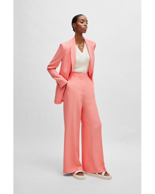 Boss Pink High-waisted Relaxed-fit Trousers With Wide Leg