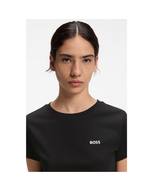 Boss Black Cotton T-Shirt With Tonal Chest Logo